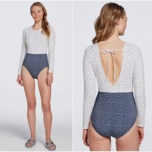 NWT White and Blue Long Sleeve Womens  Swimsuit